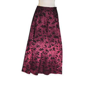 HANA Vintage Maxi Skirt Size 7 Burgundy Velvet Floral Satin USA WhimsiGoth Y2K